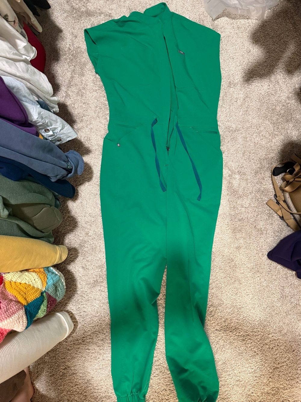 Figs Emerald Green Utility Jumpsuit with Drawstring Waist
